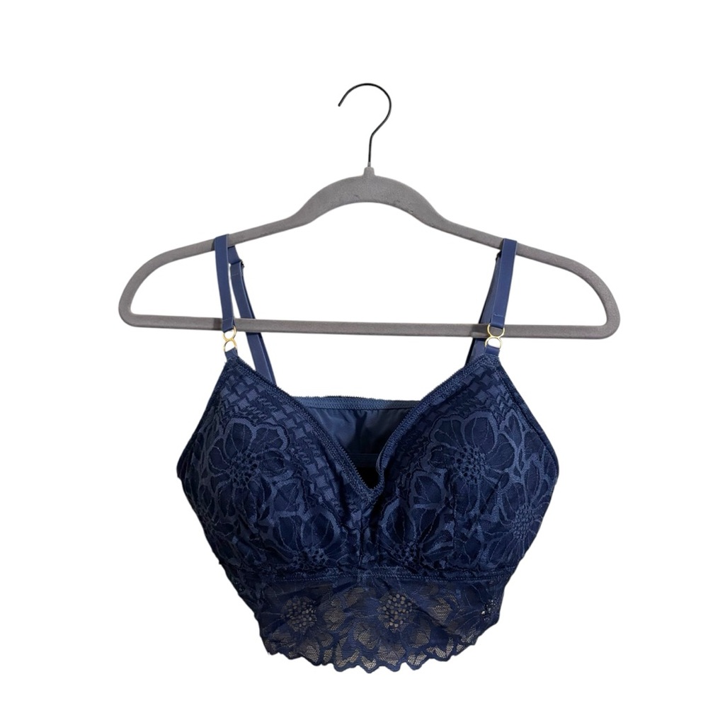 Aerie Festive Lace Longline Blue Padded Bralette Medium DD